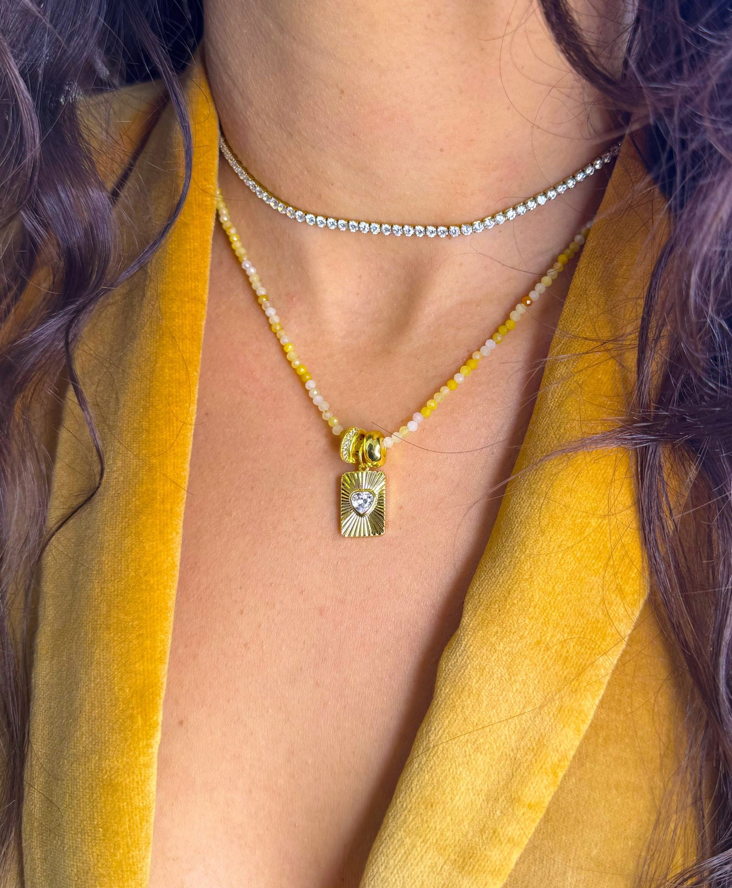 Heart Beam Charm Beaded Necklace Set