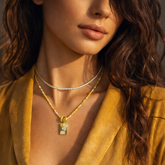 Heart Beam Charm Beaded Necklace Set