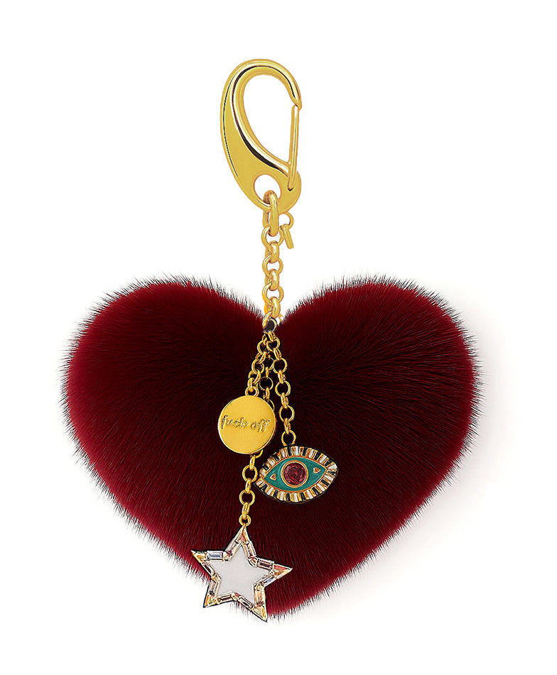 Bad Reputation Maroon Fluffy Heart Bag Charm