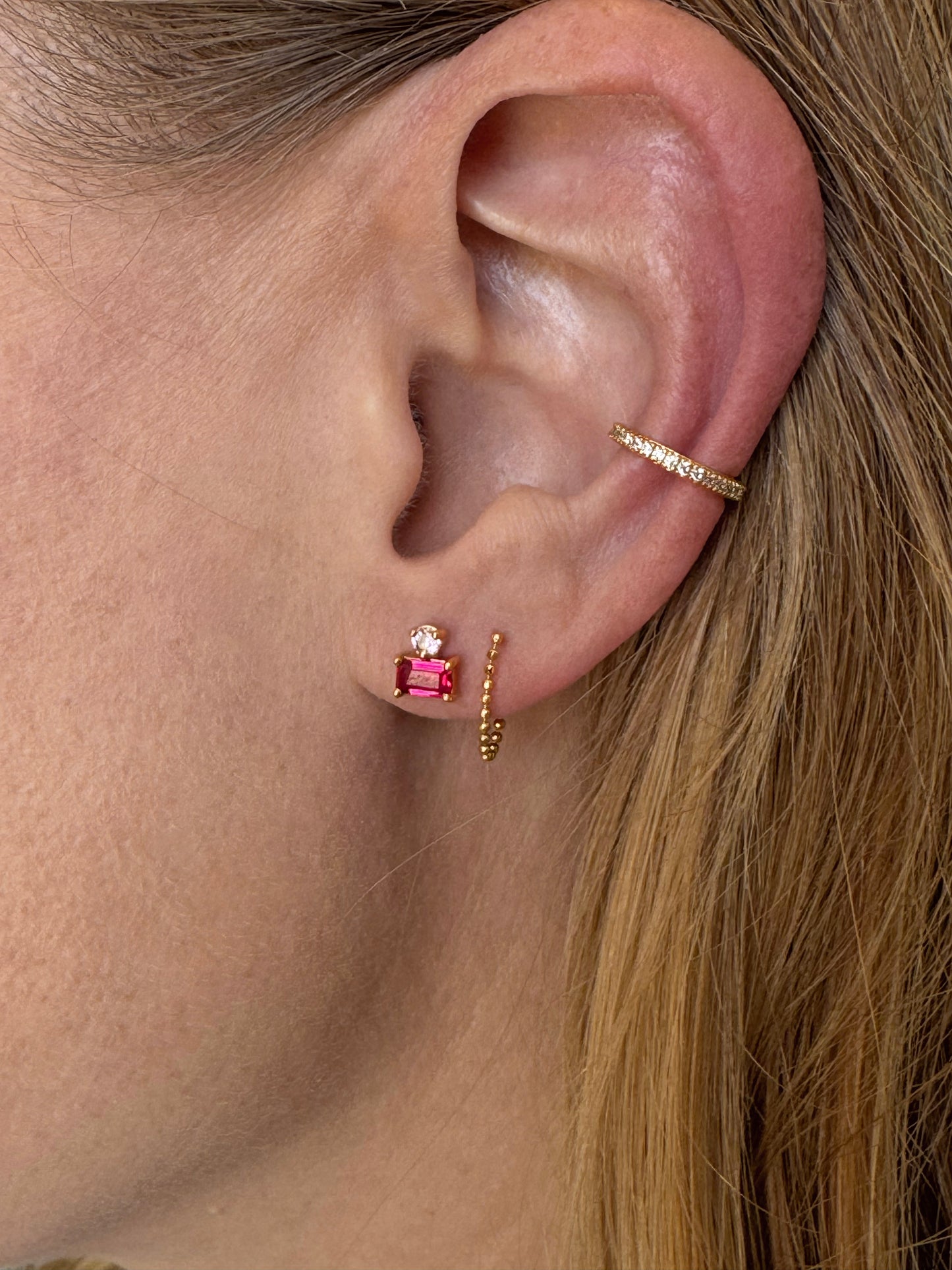 Cleo Baguette Ruby Stud Earrings