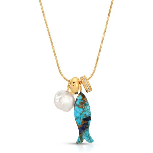 Catch of the Day Mohave Turquoise Fish Charm Necklace
