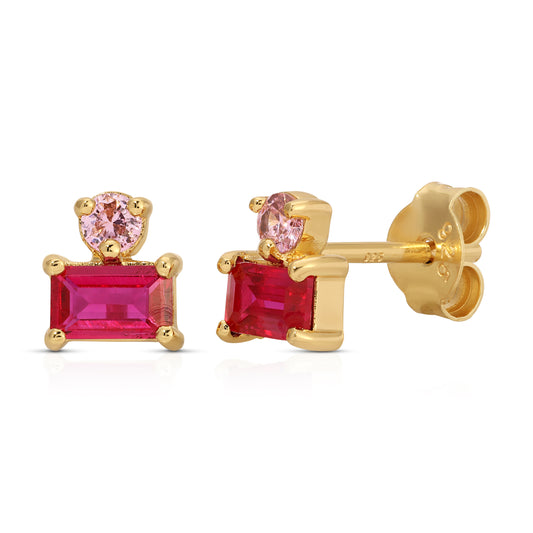 Cleo Baguette Ruby Stud Earrings