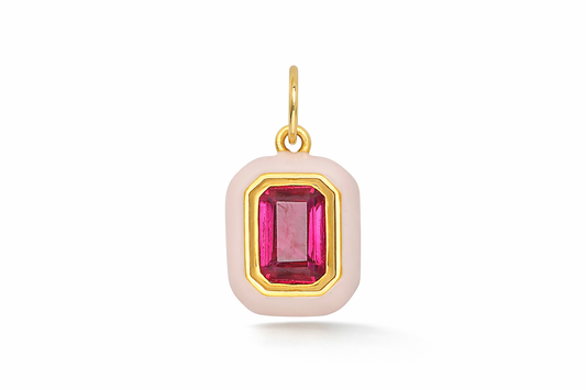 Amour Toujours Emerald Cut Ruby Charm