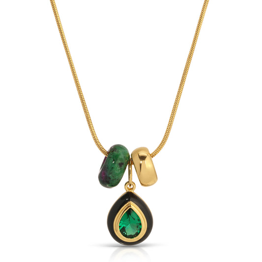 Dazzle Emerald Gem Charm Set Necklace
