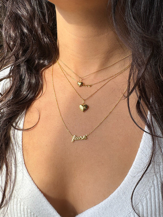 Queen of Hearts Love & Fuck Engraved Heart Necklace
