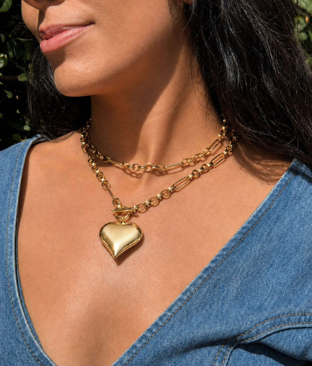Heartthrob Gold Statement Chain Necklace with Heart Charm