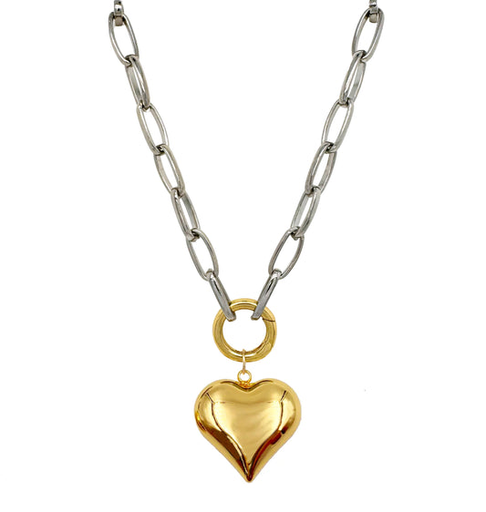 It Girl Mixed Metal Chain with Charm Clasp and Heart Charm 16"