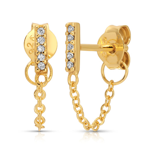 Lira Pave Bar Chain Stud Earrings