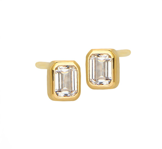 Lola Simulated Diamond Emerald Cut Bezel Stud Earrings