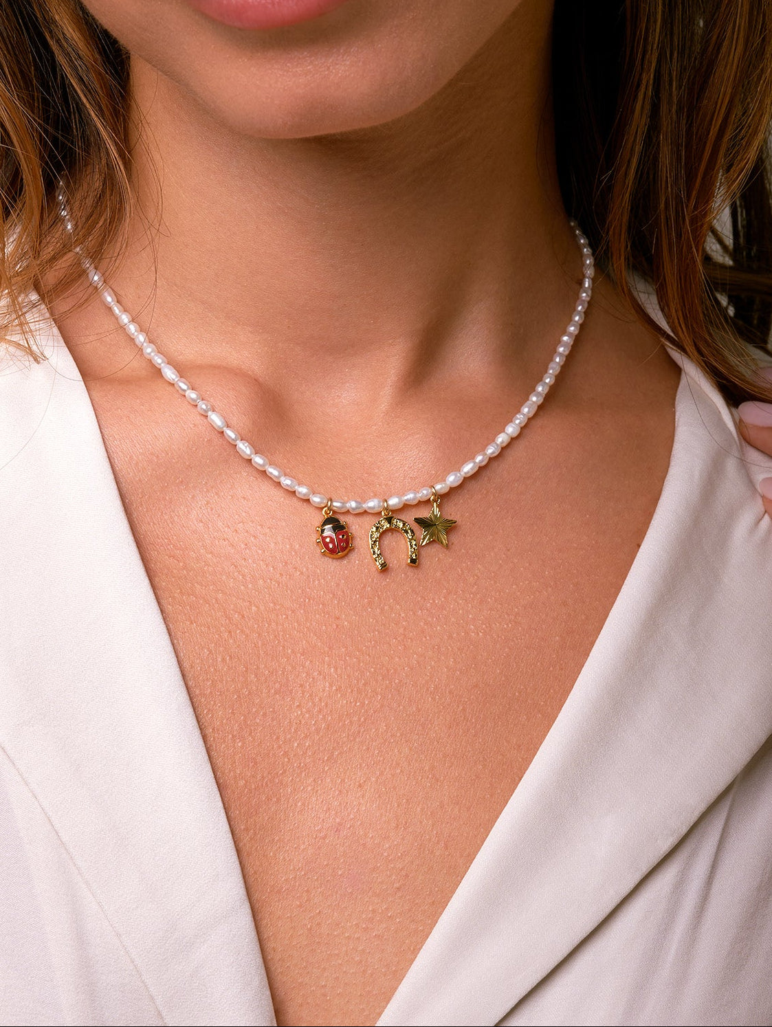 Lucky Lady Pearl Charm Necklace