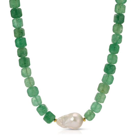 Maris Green Strawberry Quartz Baroque Pearl Necklace