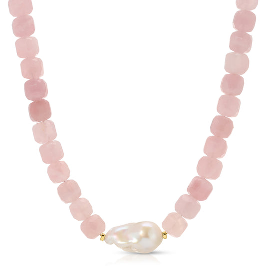 Maris Madagascar Rose Quartz Baroque Pearl Necklace