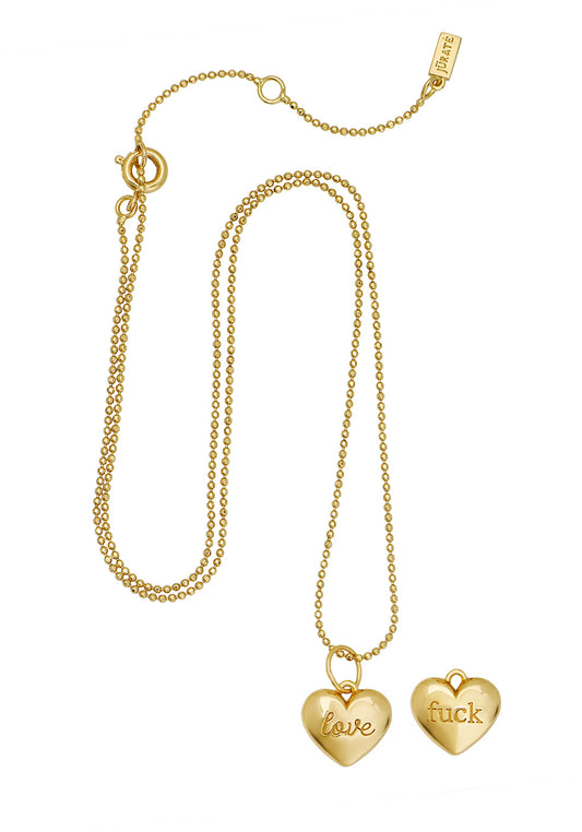Queen of Hearts Love & Fuck Engraved Heart Necklace