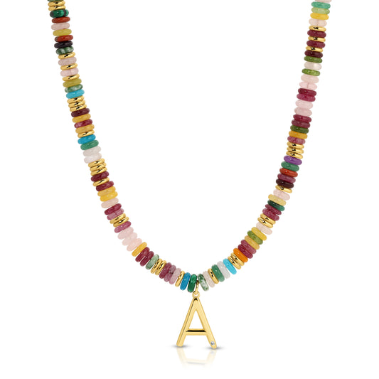 Say my Name Mixed Stone Initial Bead Necklace