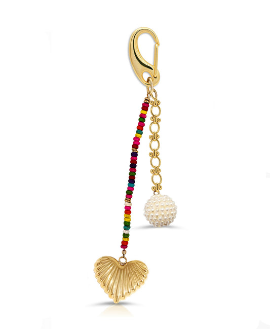 Uptown Girl Pearl and Gold Heart bag Charm