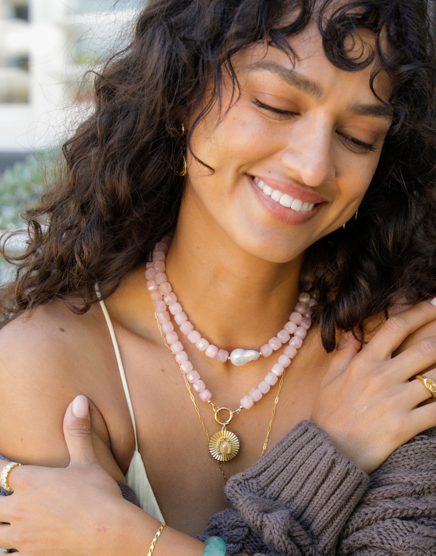 Maris Madagascar Rose Quartz Baroque Pearl Necklace