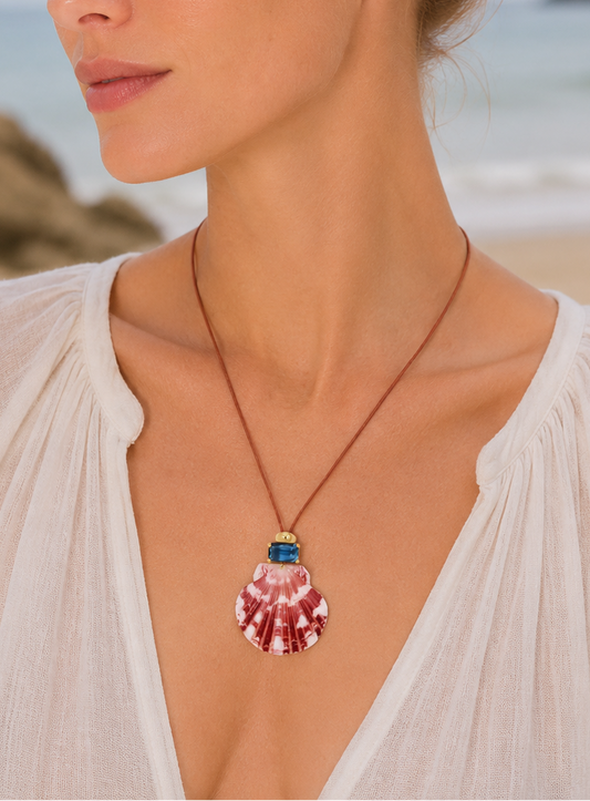 Dolce Mare Teal Shell Cord Necklace