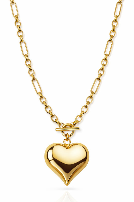 Heartthrob Gold Statement Chain Necklace with Heart Charm