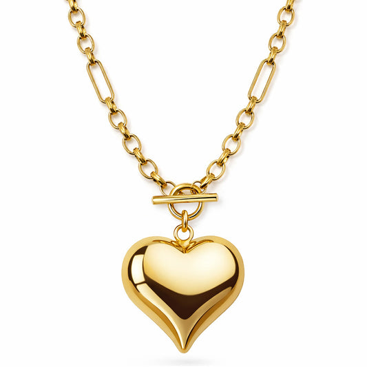 Heartthrob Gold Statement Chain Necklace with Heart Charm