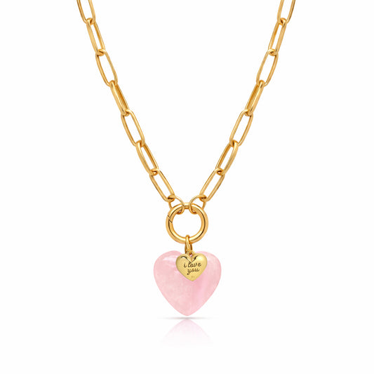 Oh Girl 2.0 Charm Holder Necklace with Rose Quartz Heart