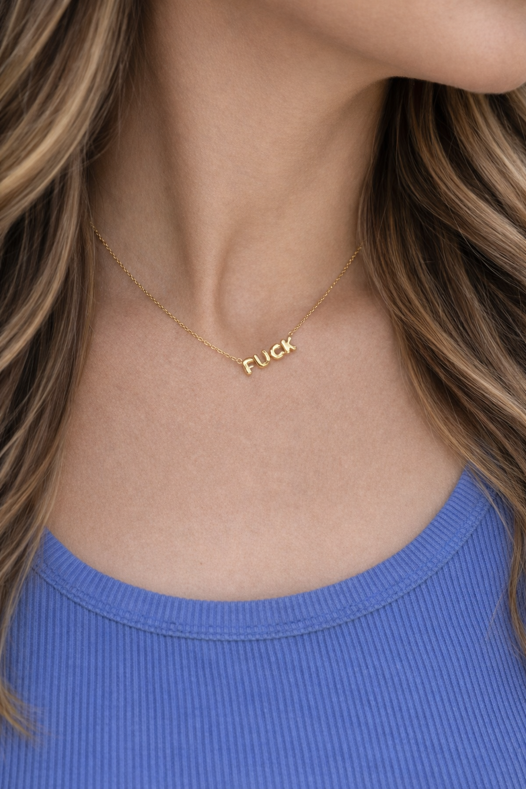 Oh Fuck Bubble Letter Gold Necklace