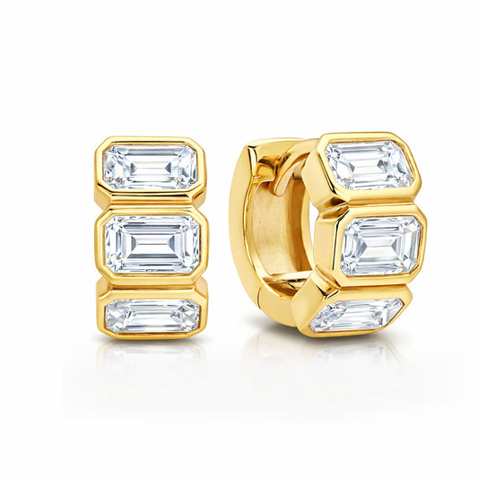 Sunset Emerald Cut Simulated Diamond Huggie Hoop Earrings