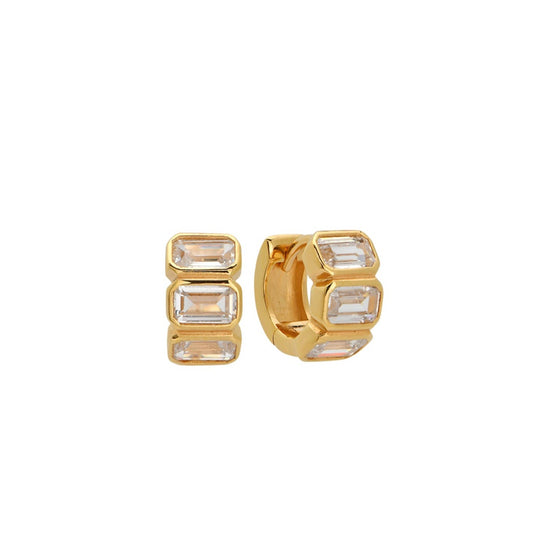 Sunset Emerald Cut Simulated Diamond Huggie Hoop Earrings