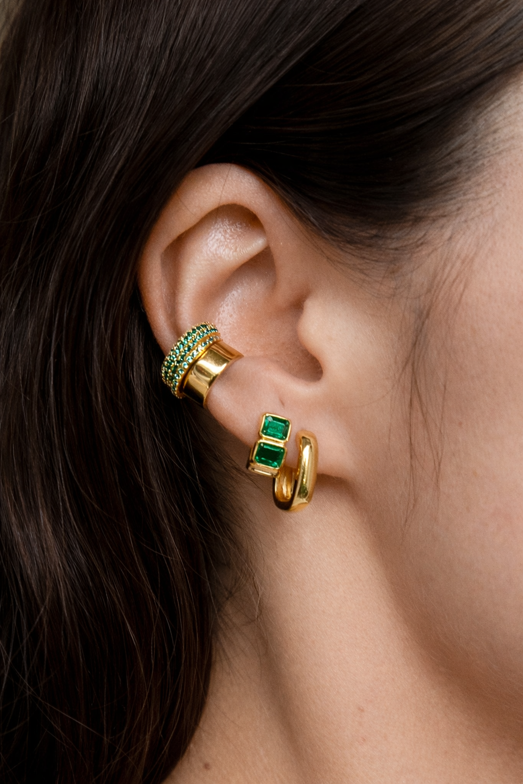 Sunset Emerald Hoop Earrings