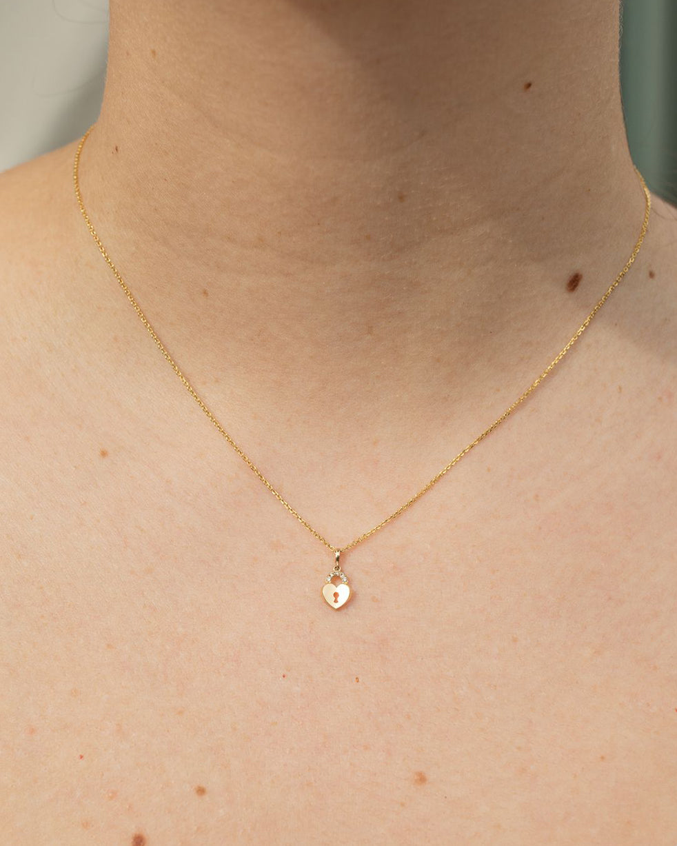 Vow 14k Gold Natural Diamond Heart Padlock Necklace