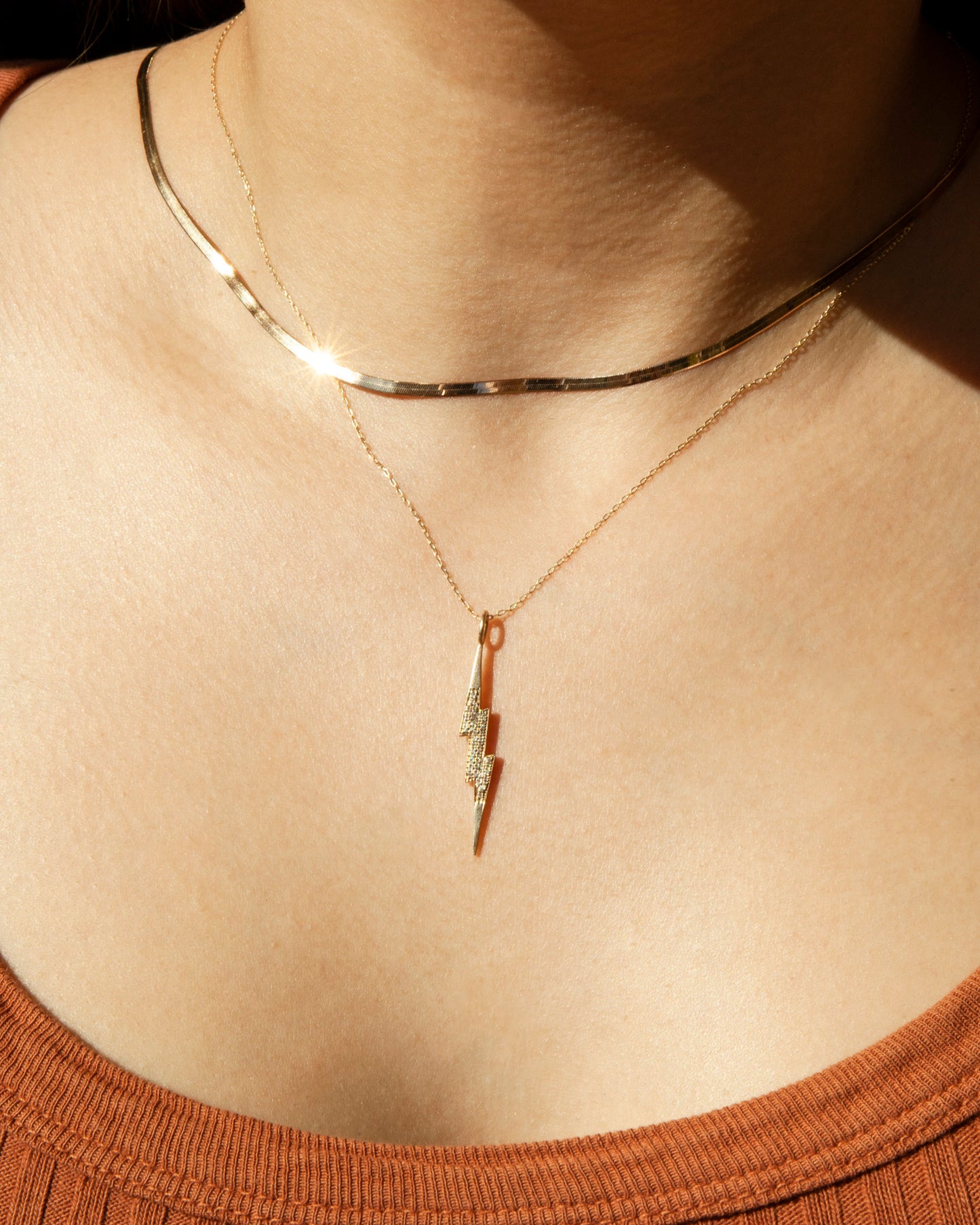 Fame 14k Gold and Natural Diamonds Bolt Necklace