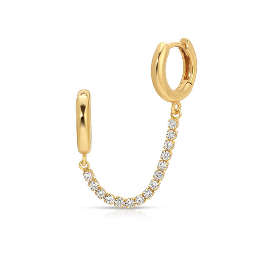 Super Fly Double Piercing Tennis Huggie Hoop