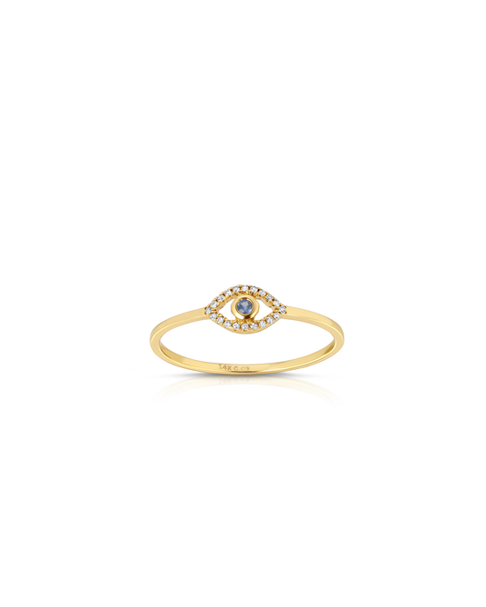 Third Eye 14k Gold Sapphire and Natural Diamonds Evil Eye Ring