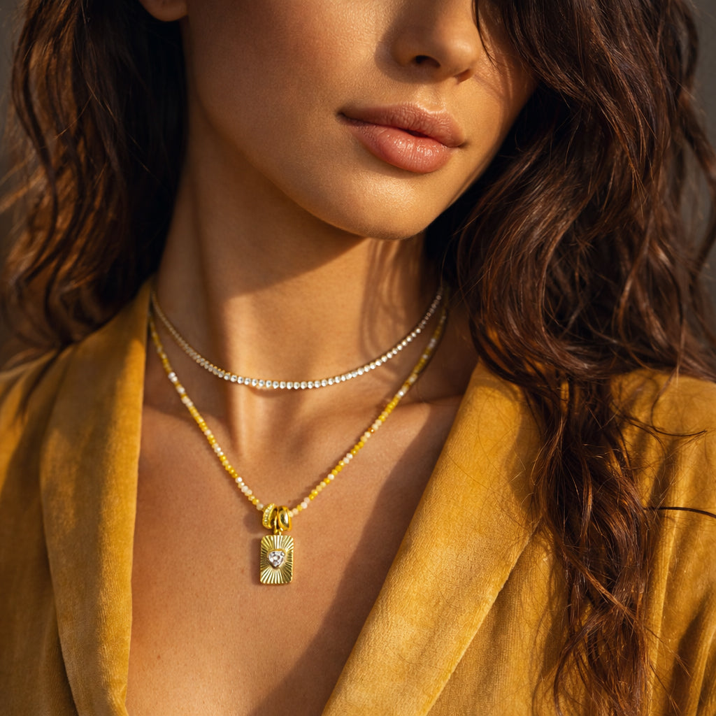 Heart Beam Charm Beaded Necklace Set