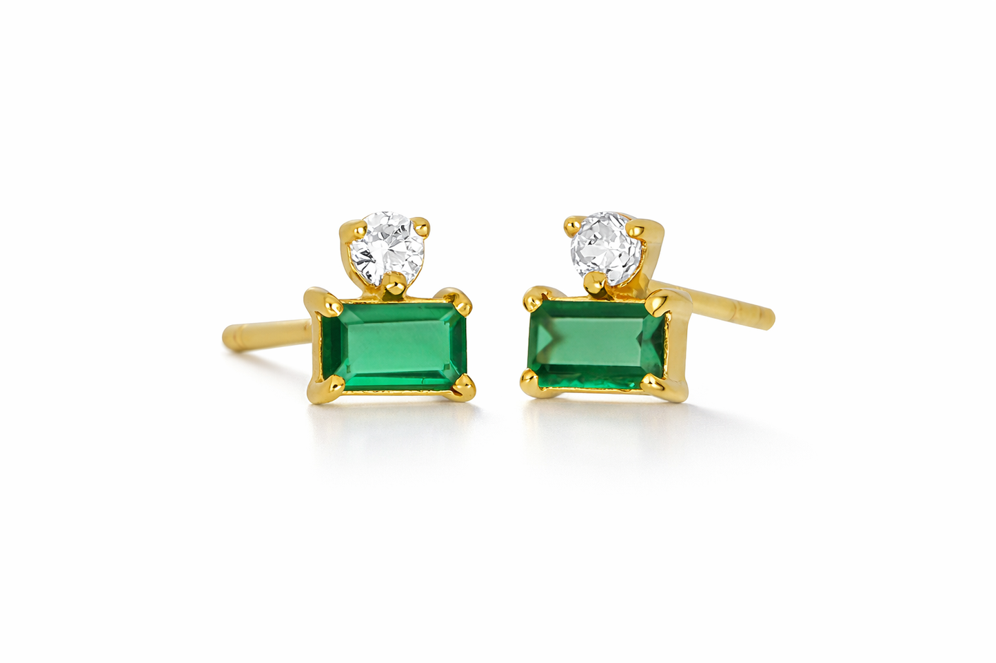 Cleo Baguette Emerald Stud Earrings