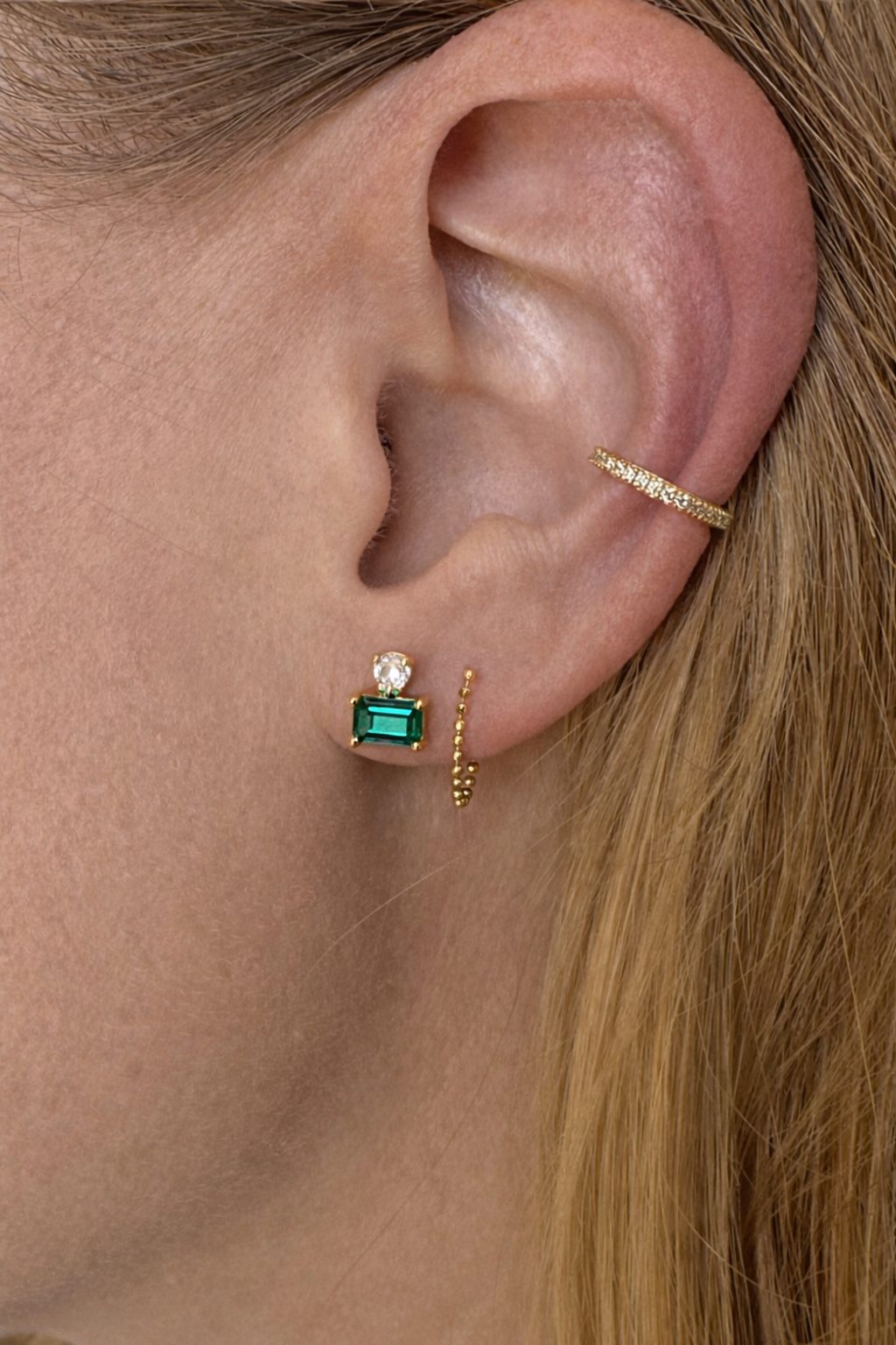 Cleo Baguette Emerald Stud Earrings