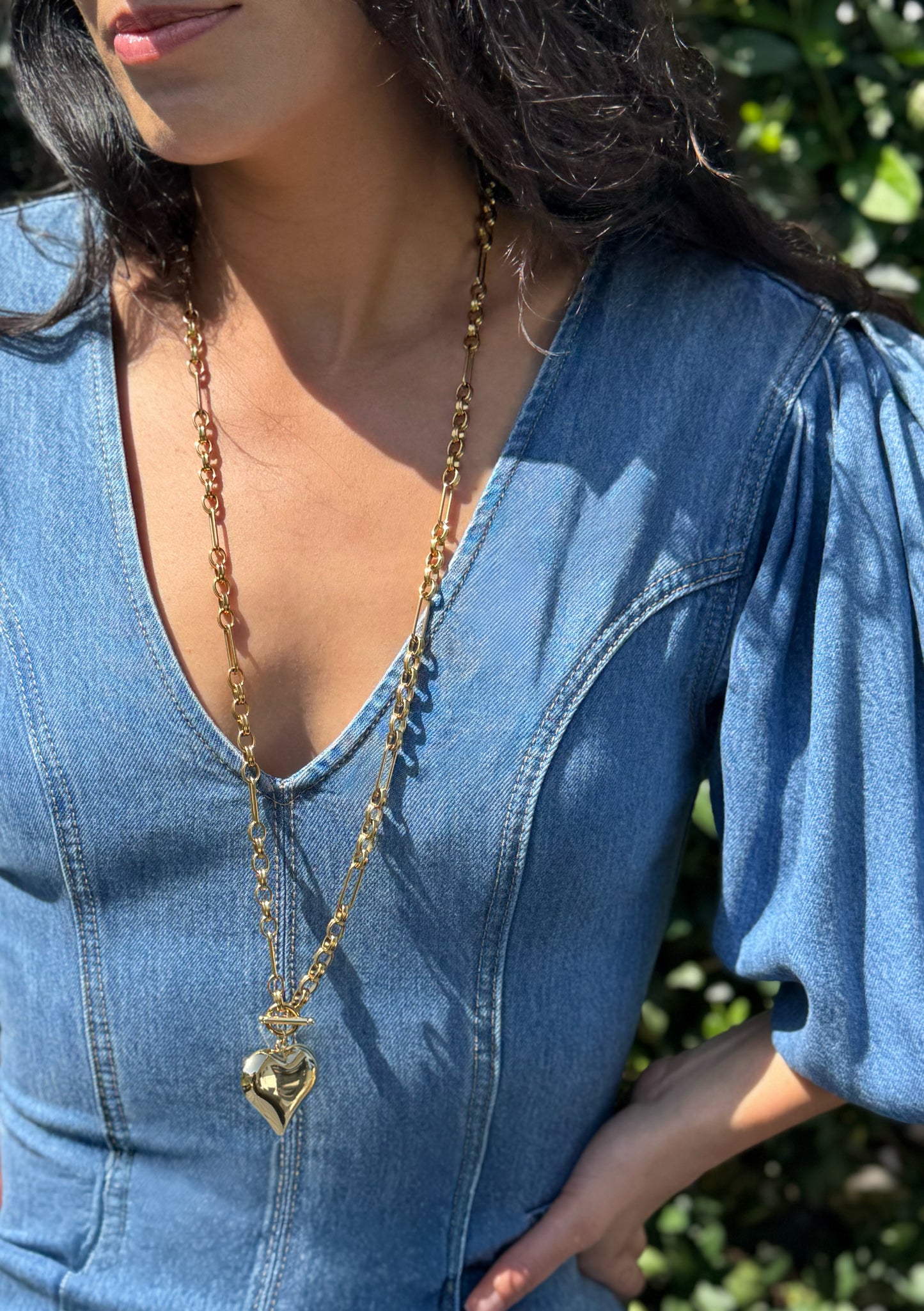 Heartthrob Gold Statement Chain Necklace with Heart Charm