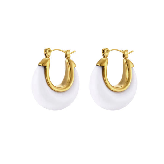 Nina -  White Hoop Earrings