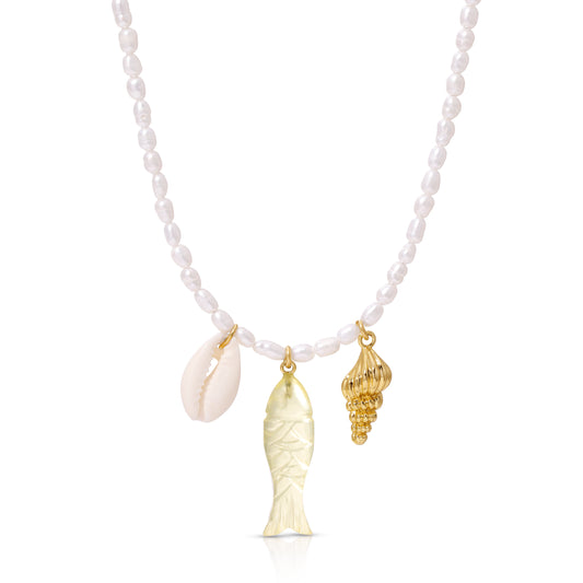 Off the Hook Station Charm Pearl Necklace