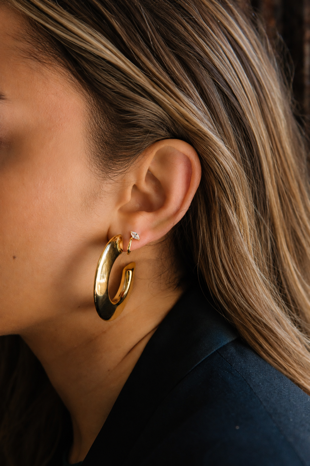 Blaire Gold Marquise Illusion Huggie Earrings