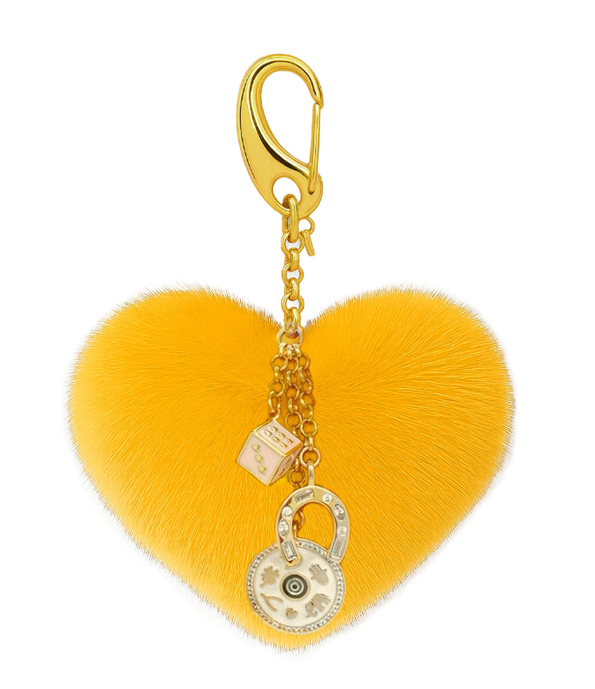 You're So Golden Yellow Fluffy Heart Bag Charm