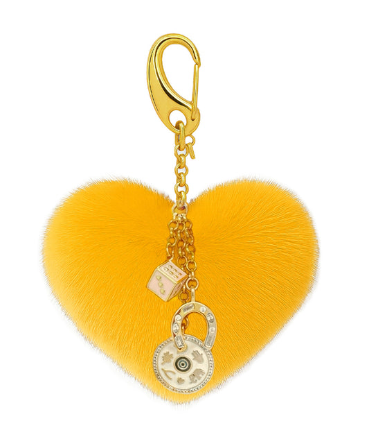 You're So Golden Yellow Fluffy Heart Bag Charm