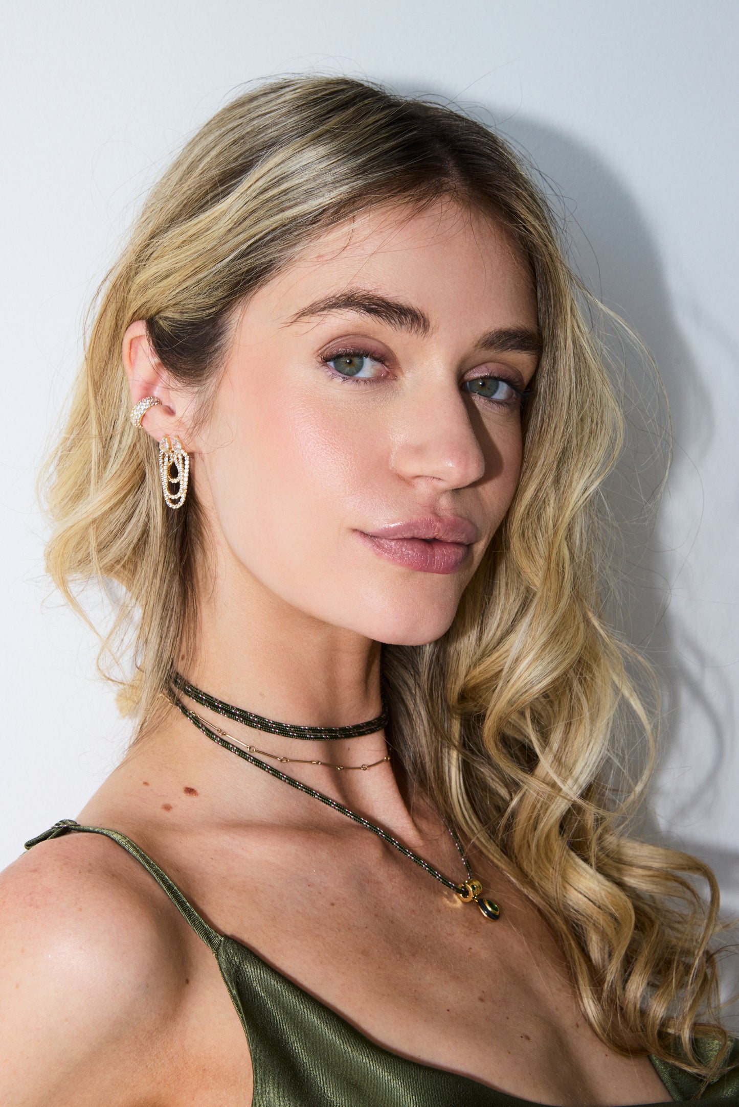 Blake Double Stud White Topaz Link Earring