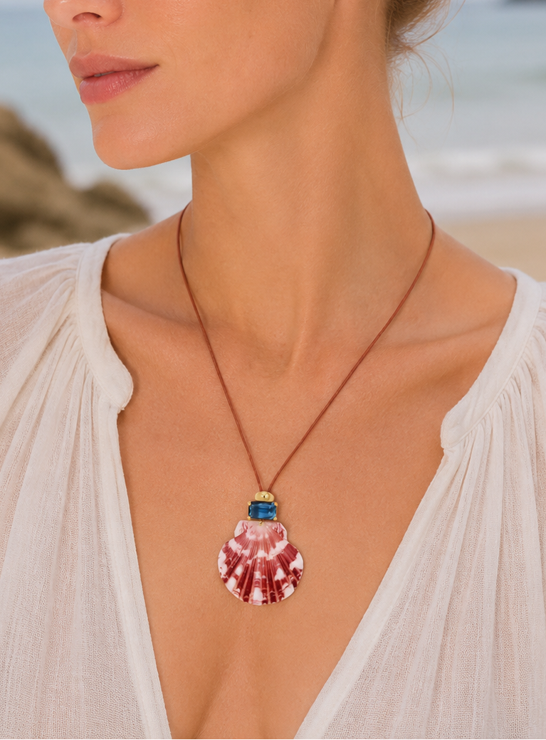 Dolce Mare Teal Shell Cord Necklace