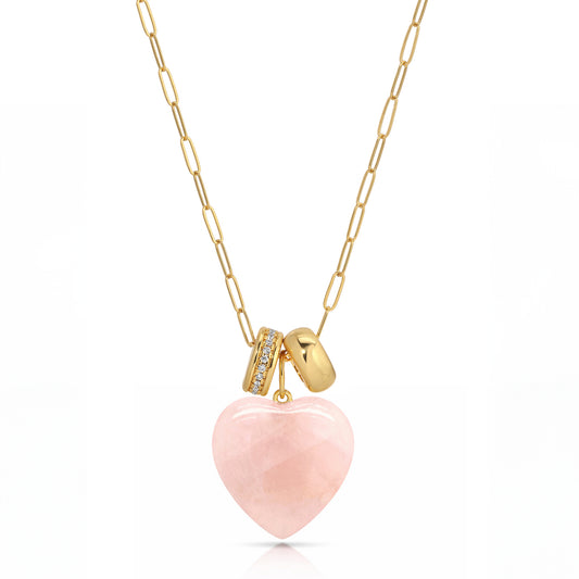 Free Bird Rose Quartz Heart Charm Set Necklace