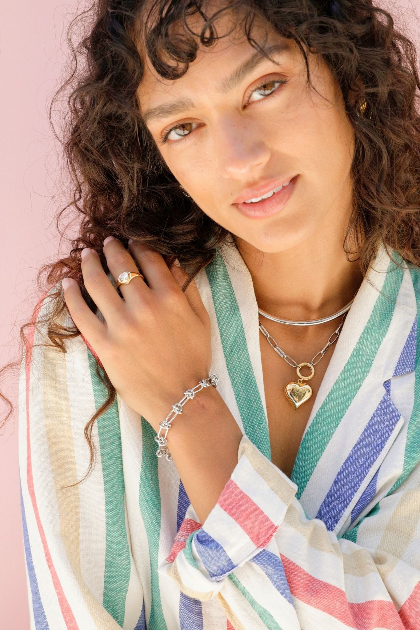 It Girl Mixed Metal Chain with Charm Clasp and Heart Charm 16"