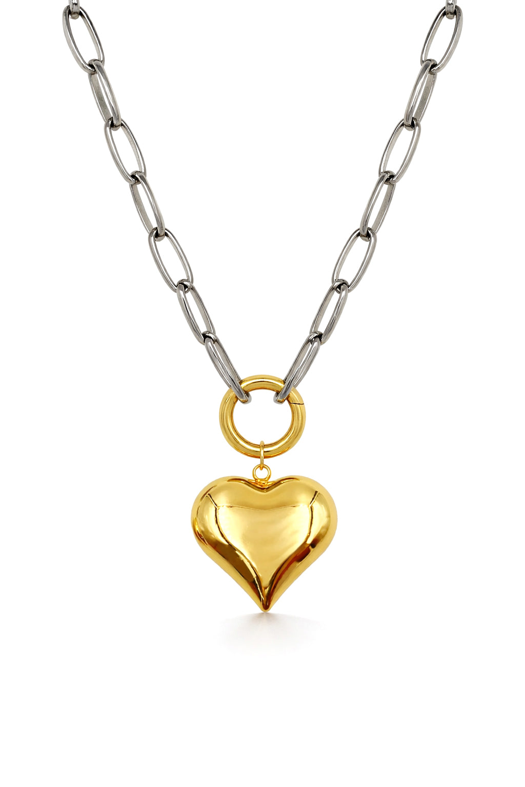 It Girl Mixed Metal Chain with Charm Clasp and Heart Charm 16"