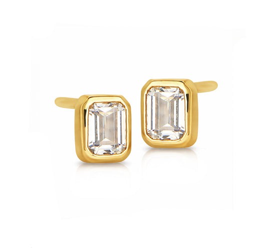 Lola Simulated Diamond Emerald Cut Bezel Stud Earrings