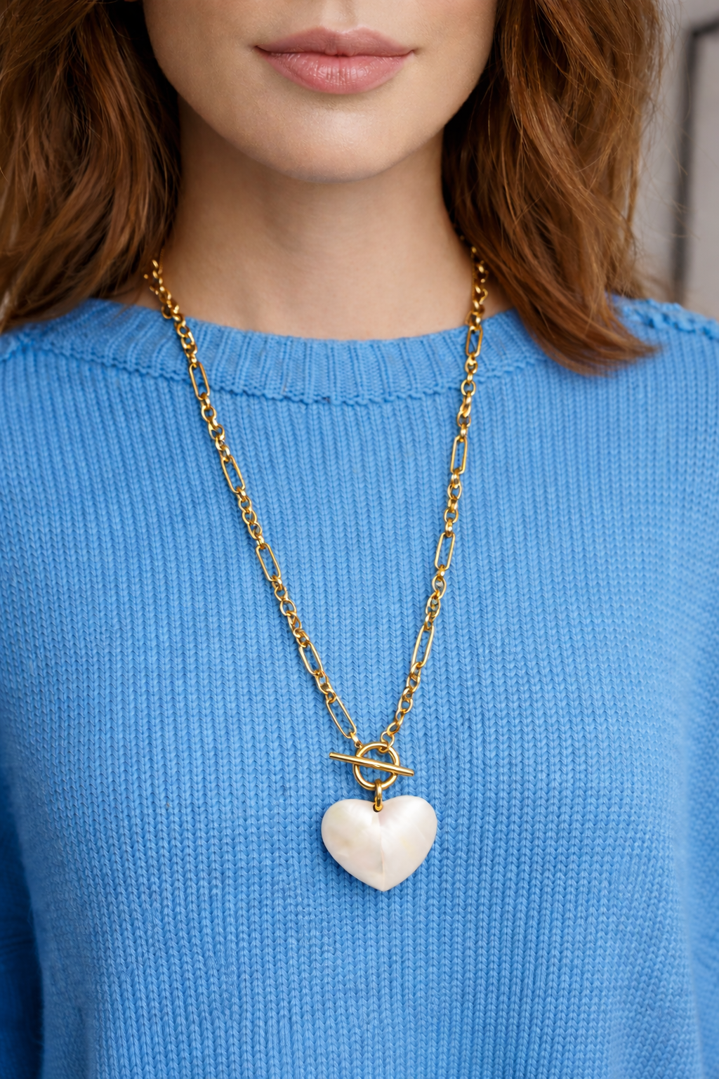 Loverboy Gold Statement Chain Necklace with Mother of Pearl Charm