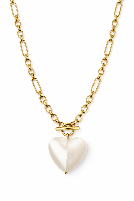 Loverboy Gold Statement Chain Necklace with Mother of Pearl Charm
