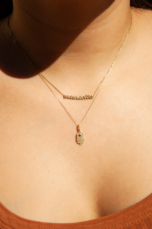 Fatima Sapphire and Natural Diamonds Hamsa Necklace